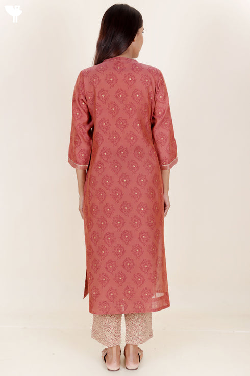 Chanderi Silk Kurta Pant And Dupatta Set In Block Print